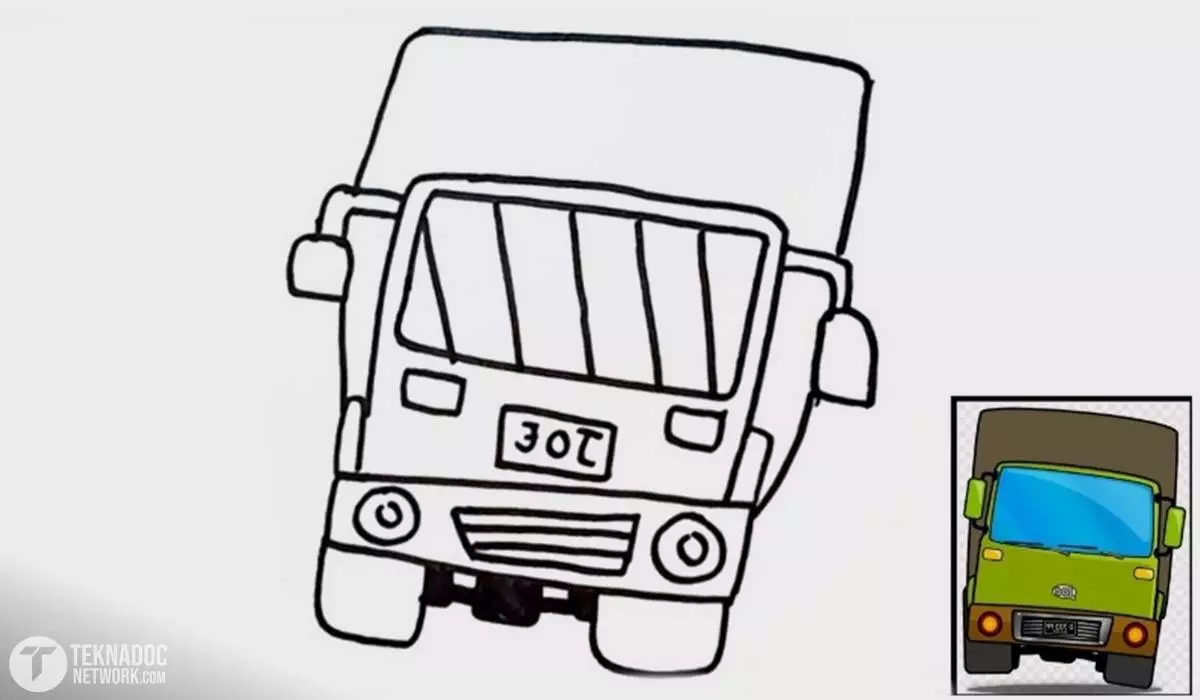 Sketsa gambar mobil truk oleng