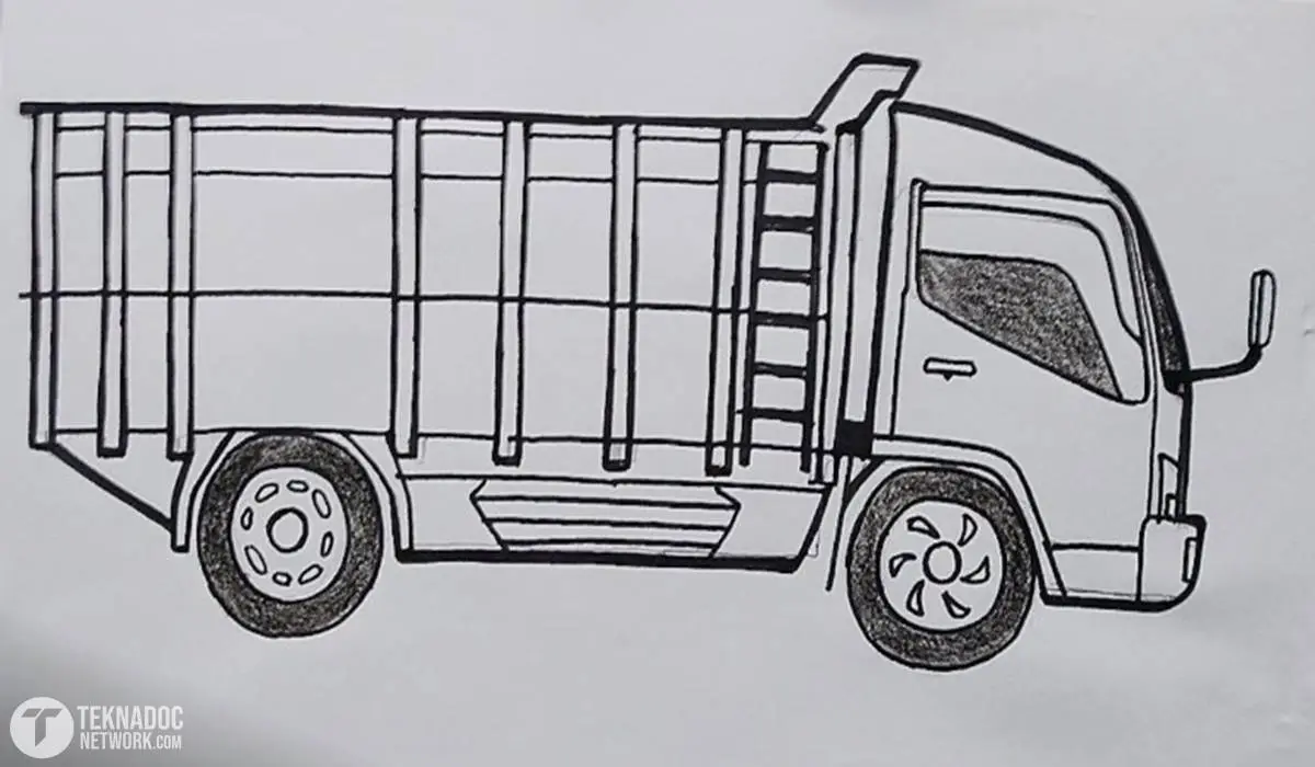 sketsa gambar mobil truk oleng
