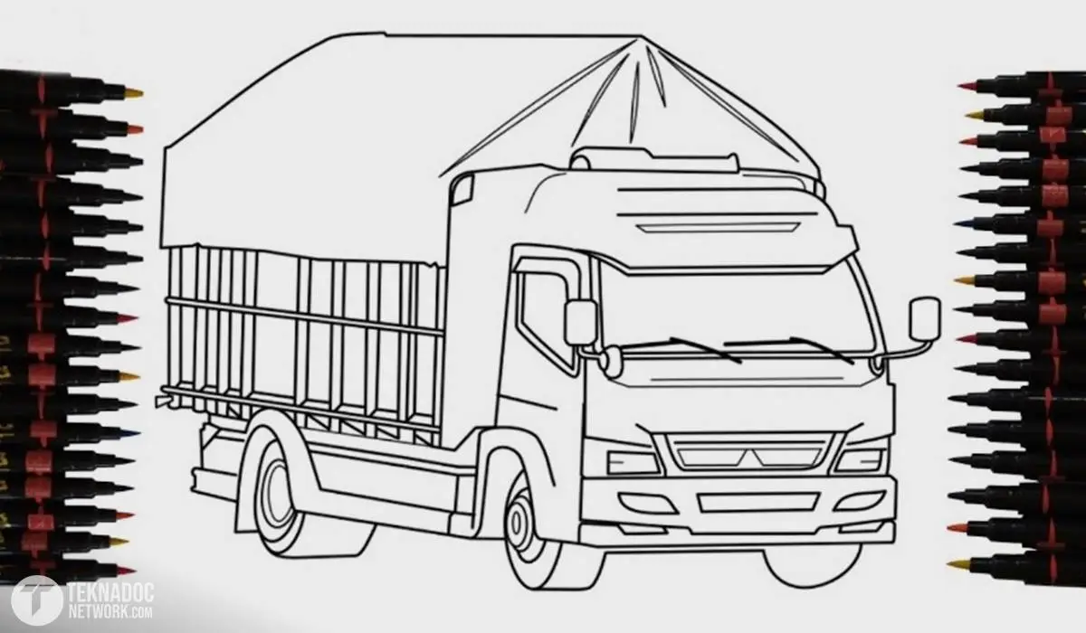 sketsa gambar truk oleng