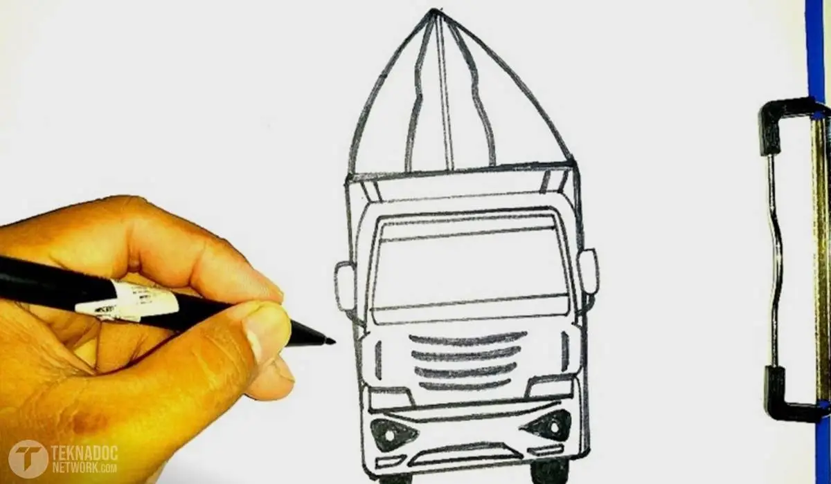 sketsa gambar truk oleng
