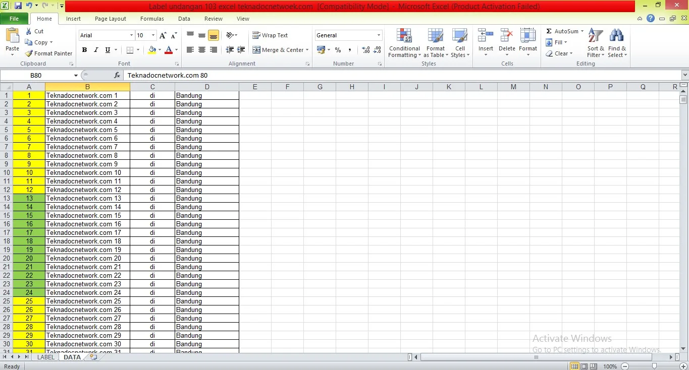 Format Label Undangan 103 Excel