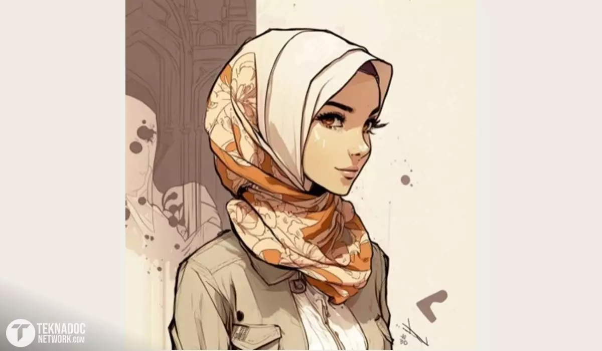 Sketsa Wanita Hijab Kartun