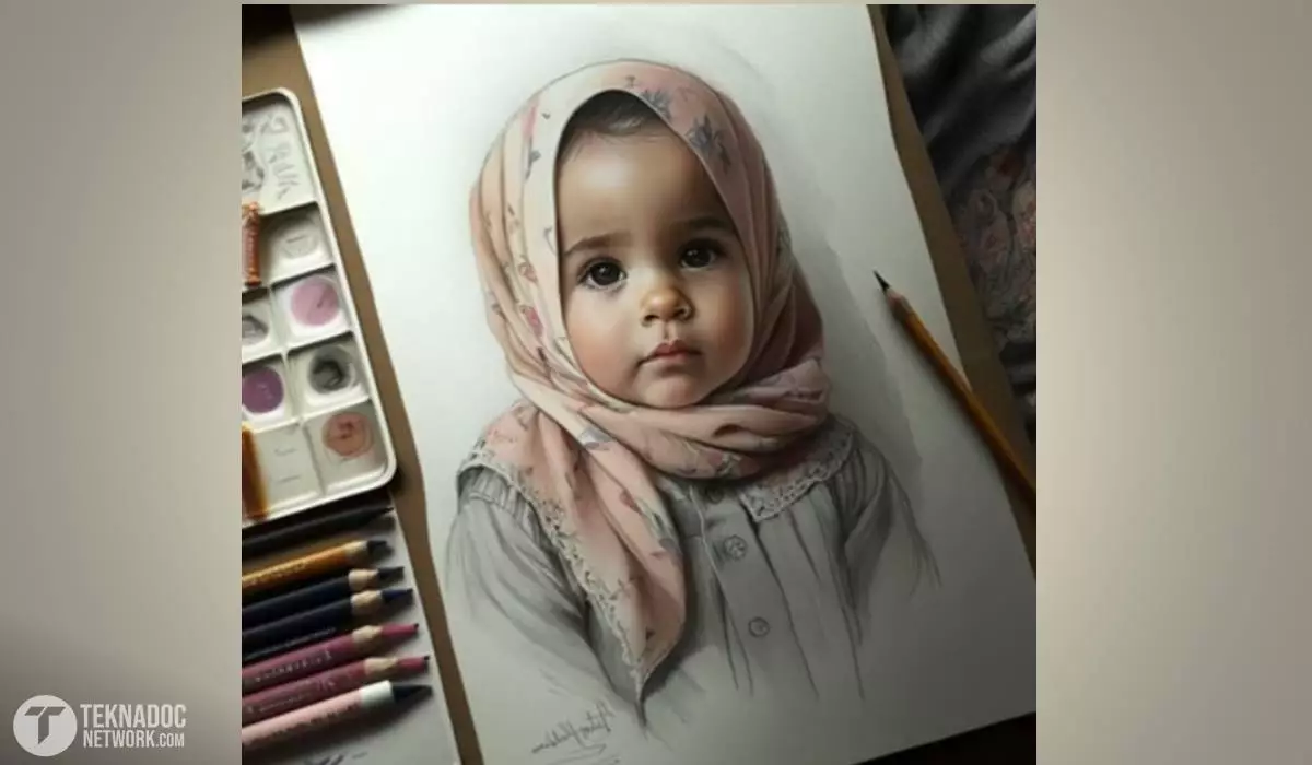 Sketsa gambar anak kecil hijab