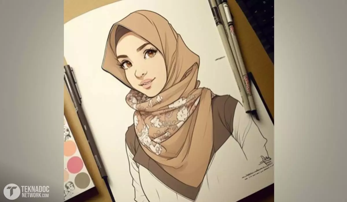 gambar sketsa muslimah simple 