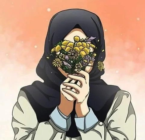 Foto Berhijab Aesthetic Menutupi Wajah dengan Bunga