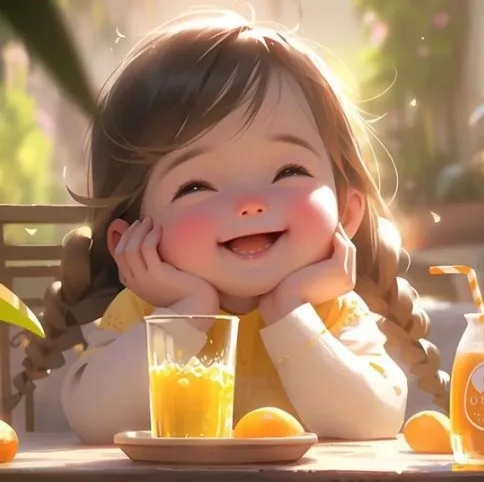 Foto kartun 3D Wanita dan jus jeruk